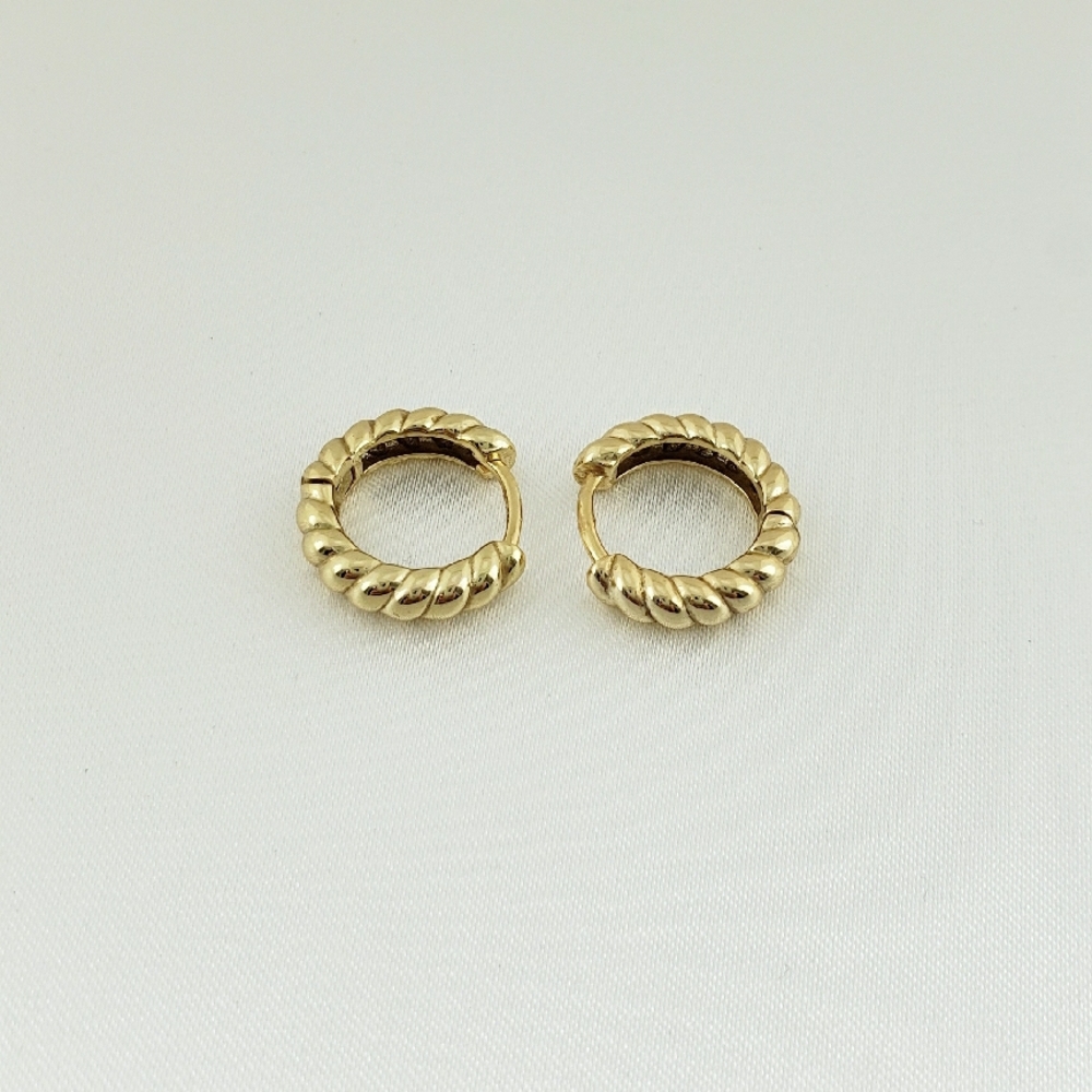 14K Gold Twisted Huggie Hoop Earrings